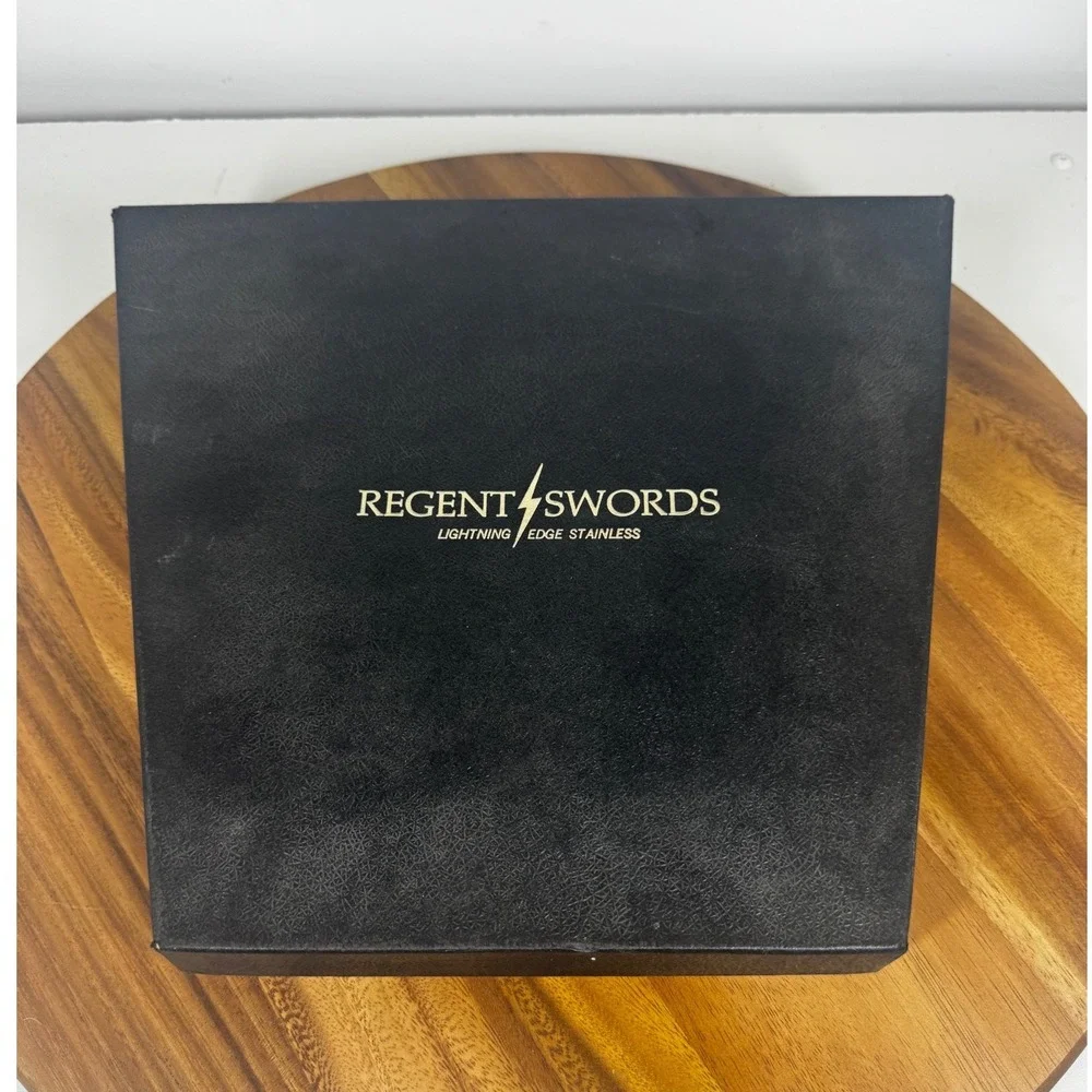Regent Swords Lightning Edge Stainless Steak Knives Set 8 Wood Handles Orig. Box